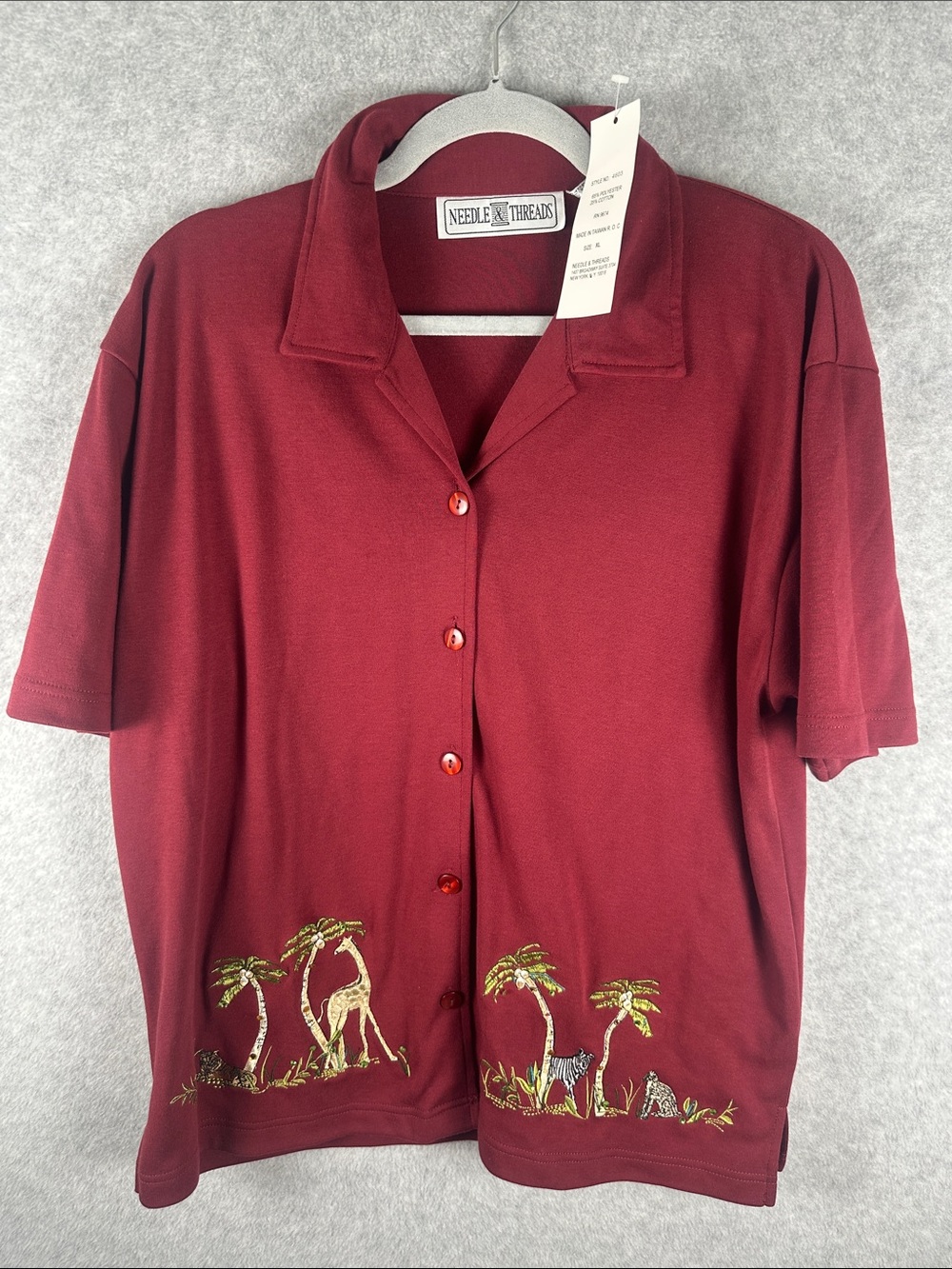 NEW Needle & Thread Women's Burgundy Button-Down Shirt Embroidered Safari XL